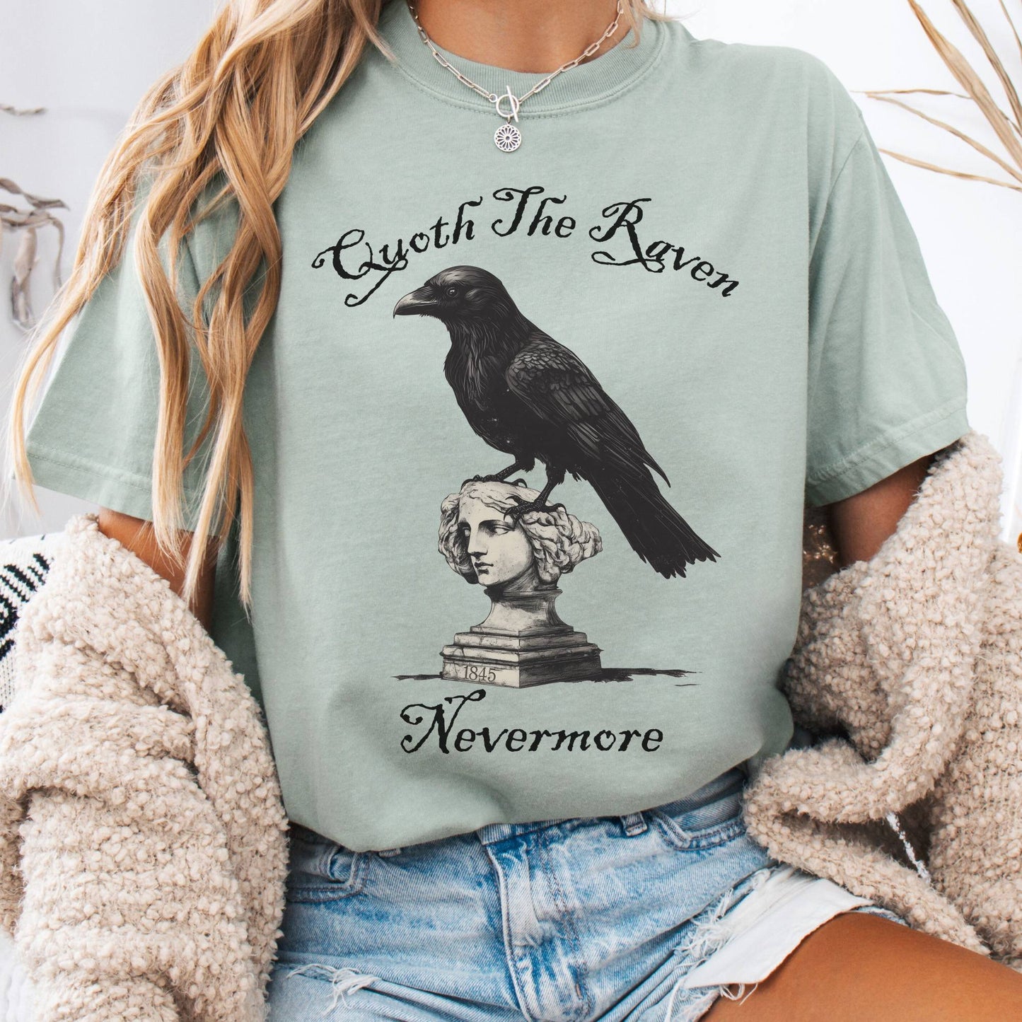 T-Shirt Bay / S Quoth the Raven Nevermore Edgar Allan Poe Tee The Mystic Eden
