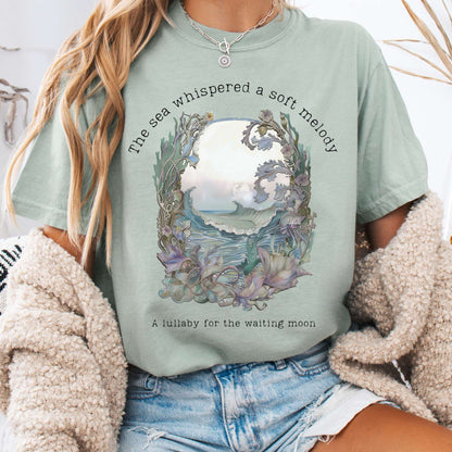 T-Shirt Bay / S Sea Lullaby for the Waiting Moon Poetry Tee The Mystic Eden