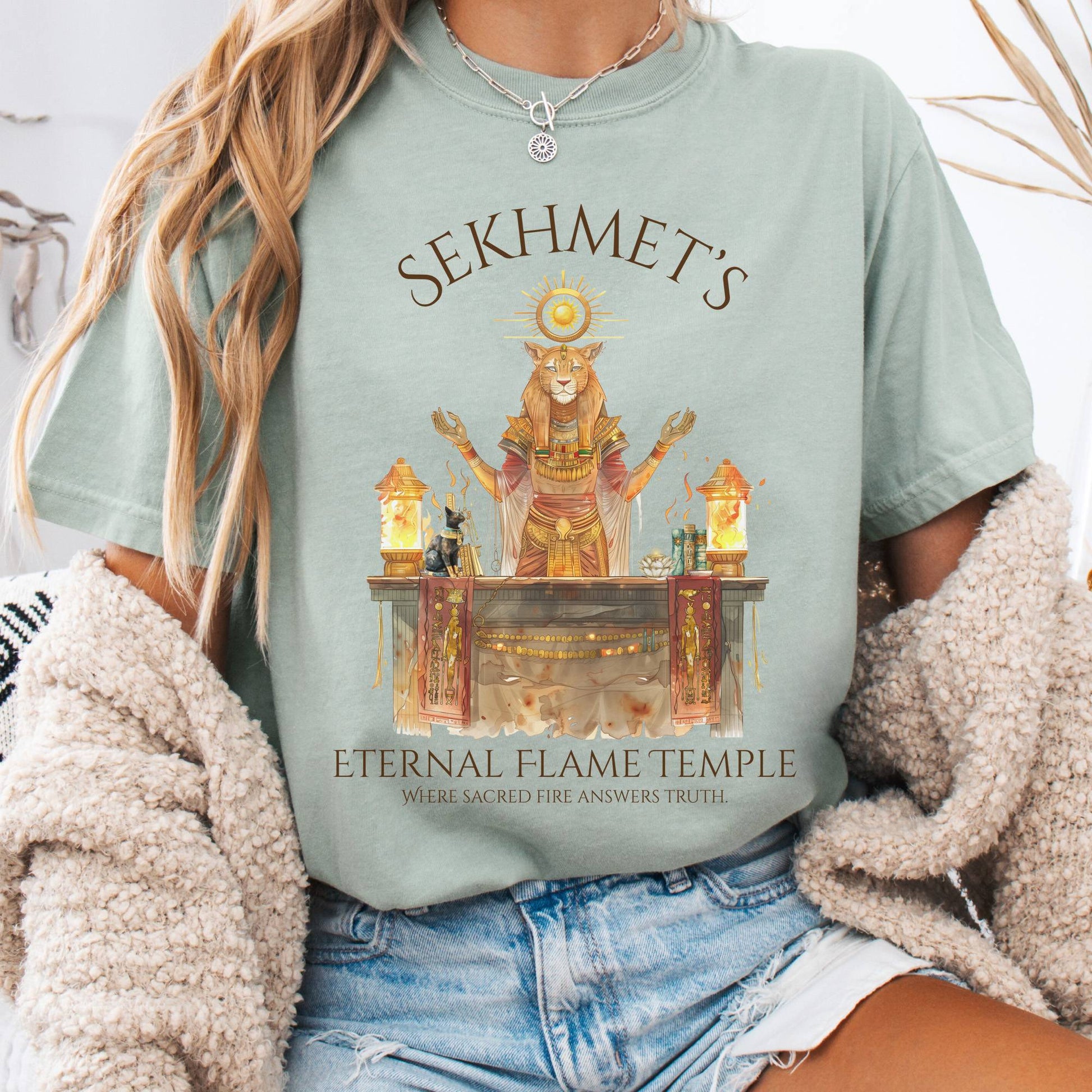 T-Shirt Bay / S Sekhmet's Eternal Flame Temple Egyptian Mythology Tee The Mystic Eden