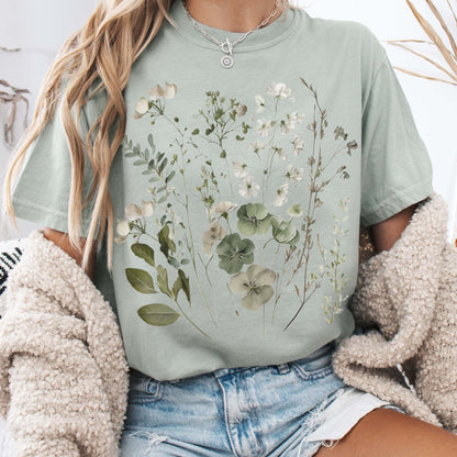 T-Shirt Bay / S Vintage cottagecore sage and white wildflower shirt The Mystic Eden