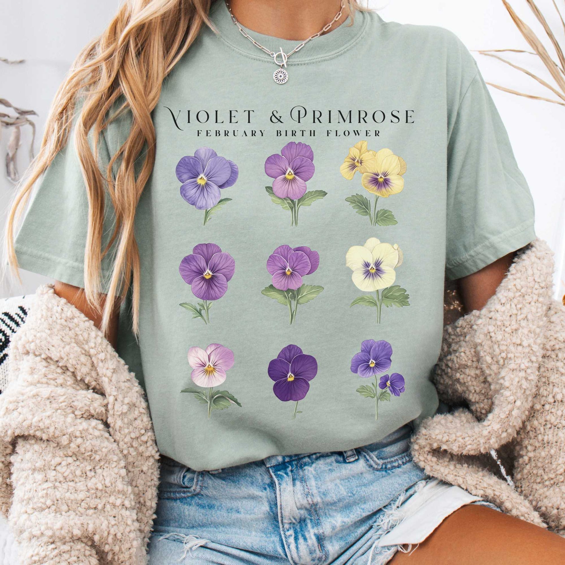 T-Shirt Bay / S Violet & Primrose February Birth Month Flower Shirt The Mystic Eden