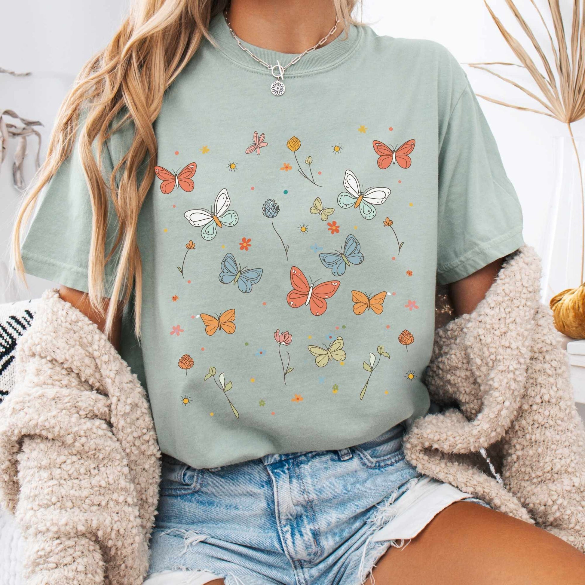T-Shirt Bay / S Whimsical Bright Butterflies Cottagecore Shirt The Mystic Eden
