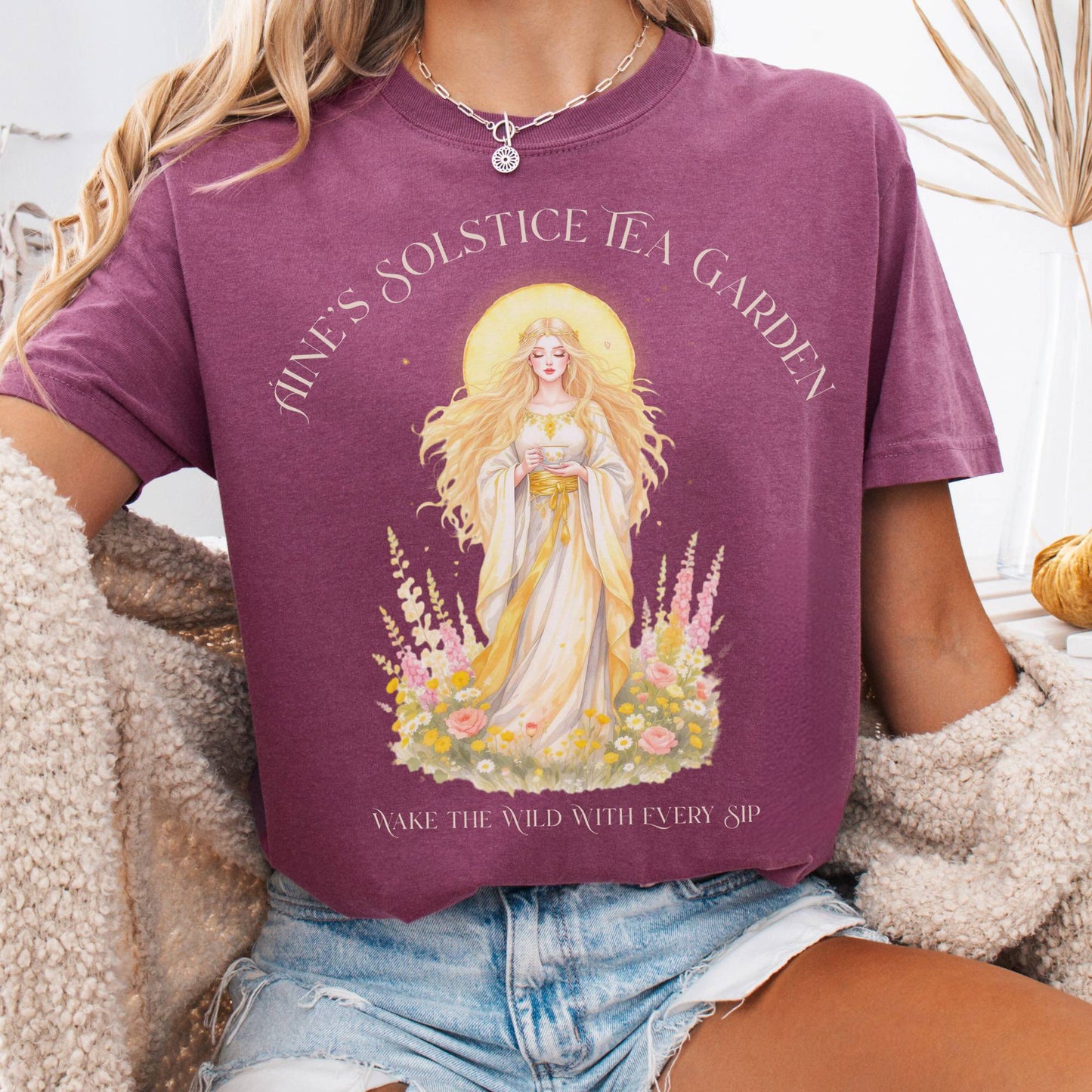 T-Shirt Berry / S Áine’s Solstice Tea Garden Celtic Goddess Tee The Mystic Eden