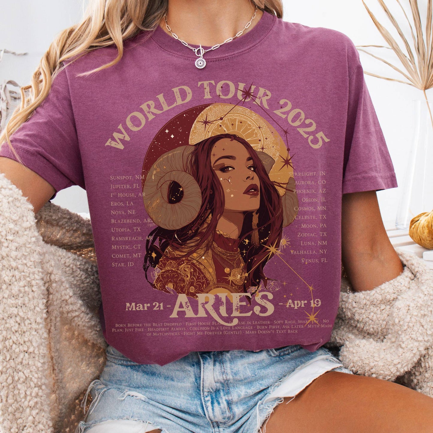 T-Shirt Berry / S Aries Concert T-Shirt - Zodiac World Tour 2025 Shirt The Mystic Eden