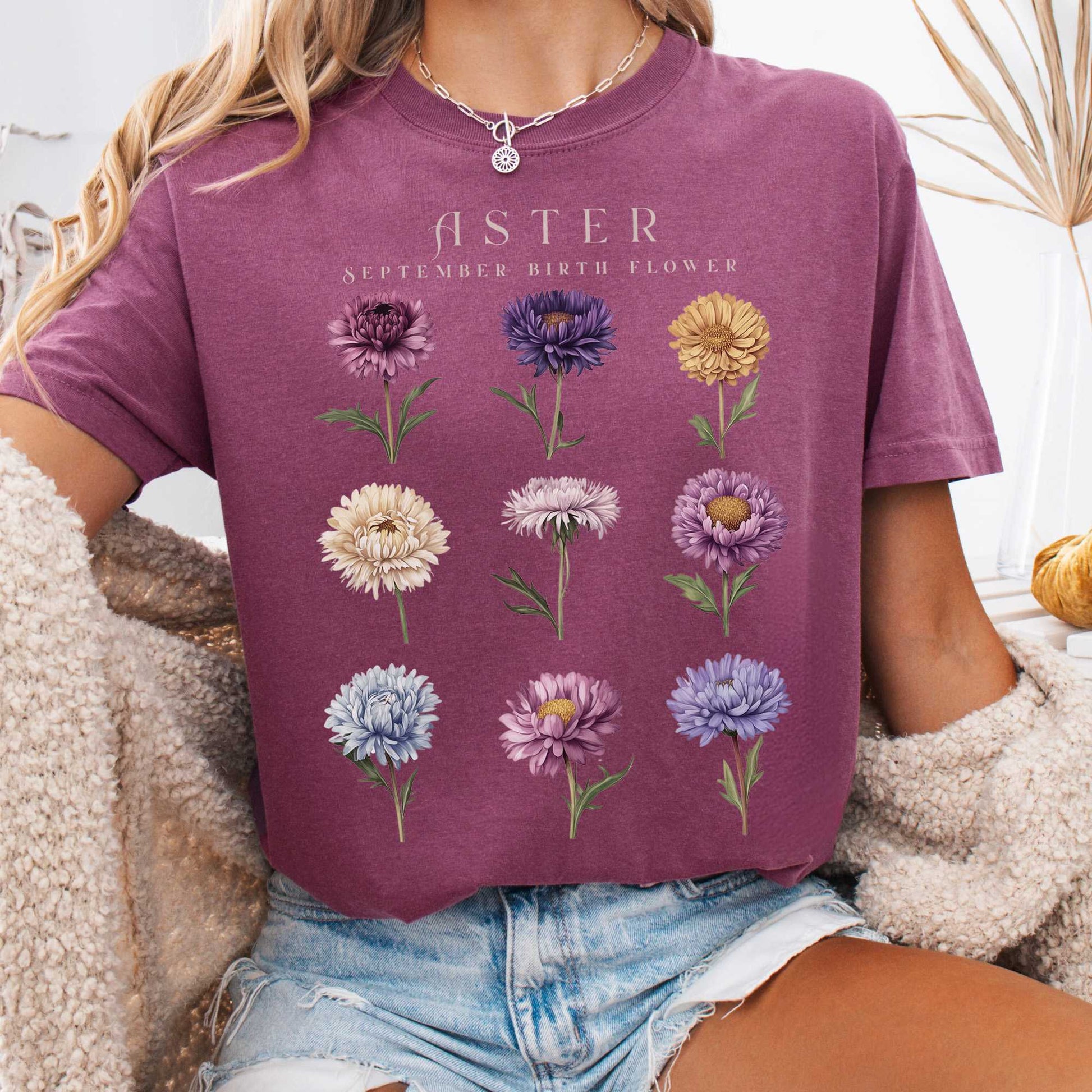 T-Shirt Berry / S Aster September Birth Month Flower Shirt The Mystic Eden