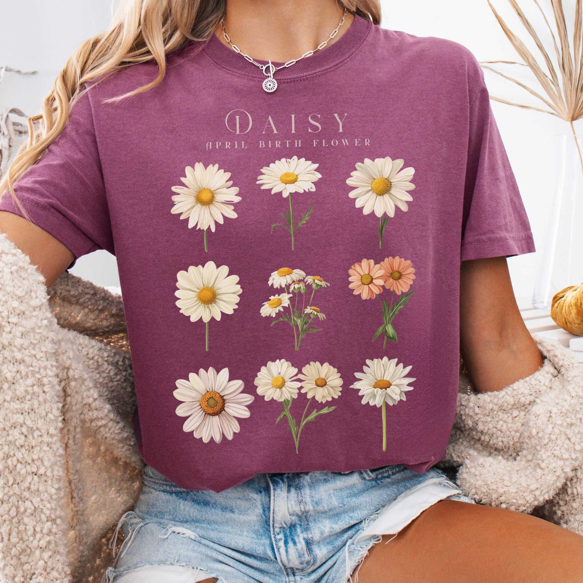 T-Shirt Berry / S Daisy April Birth Month Flower Shirt The Mystic Eden
