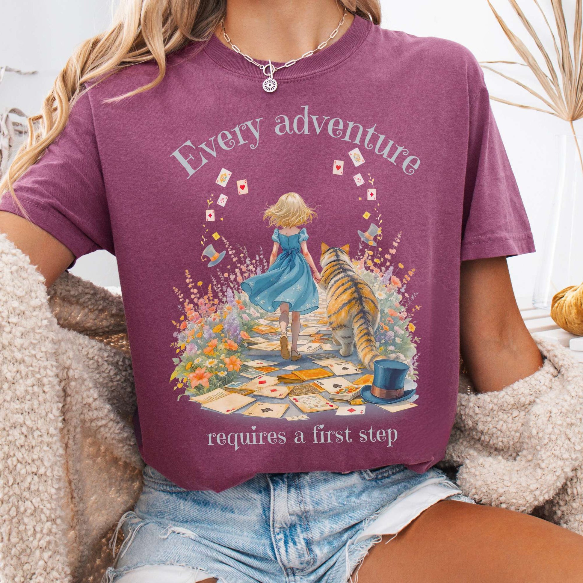 T-Shirt Berry / S Every Adventure Requires a First Step Alice Tee The Mystic Eden