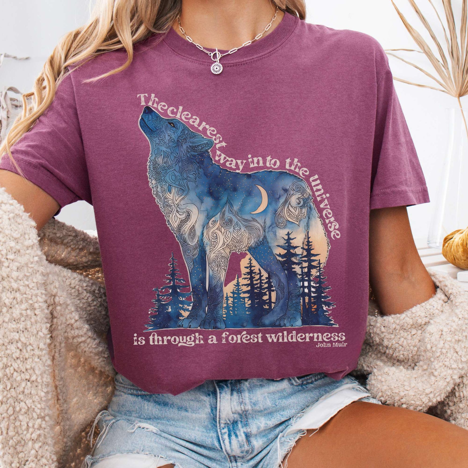 T-Shirt Berry / S Forest Wilderness Wolf T-Shirt – Nature Quote Tee The Mystic Eden