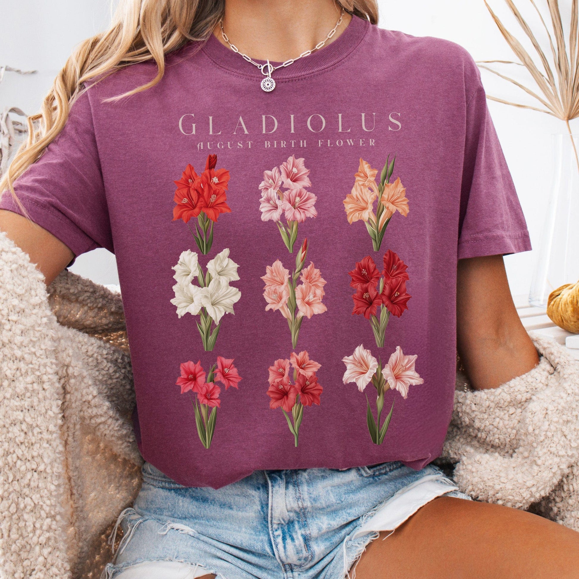 T-Shirt Berry / S Gladiolus August Birth Month Flower Shirt The Mystic Eden