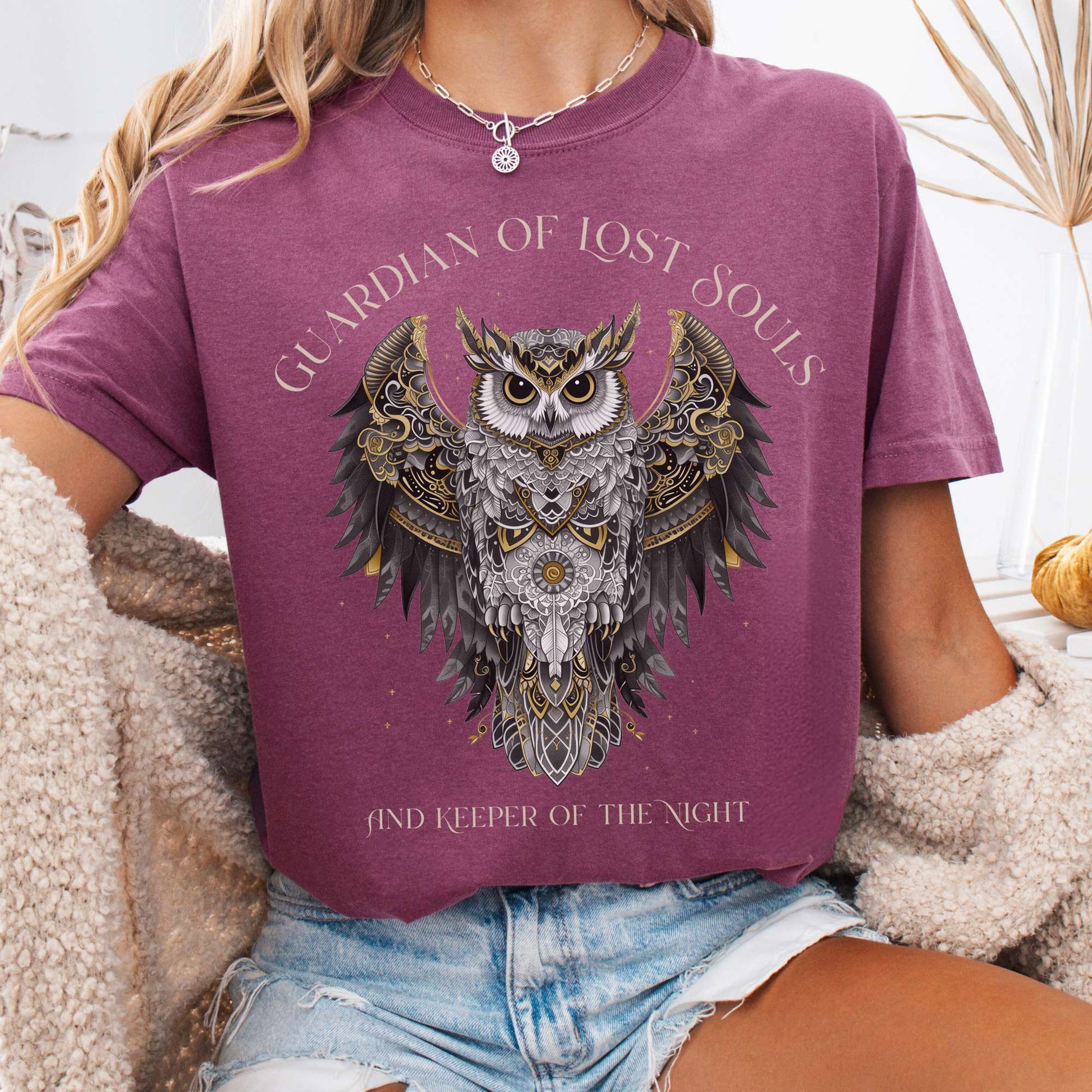 T-Shirt Berry / S Guardian of Lost Souls Mythic Owl Tee The Mystic Eden