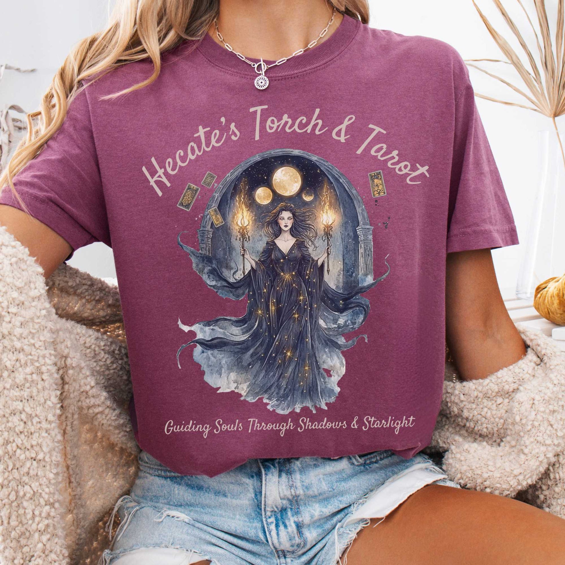 T-Shirt Berry / S Hecate's Torch and Tarot Goddess Shirt The Mystic Eden