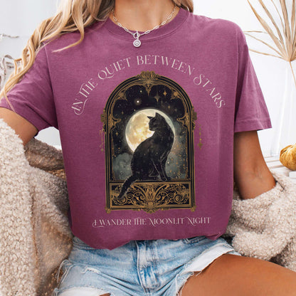 T-Shirt Berry / S In the Quiet Between Stars Moonlit Cat Tee The Mystic Eden
