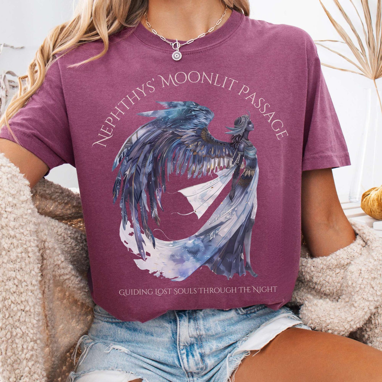 T-Shirt Berry / S Nephthys' Moonlit Passage Egyptian Mythology Tee The Mystic Eden