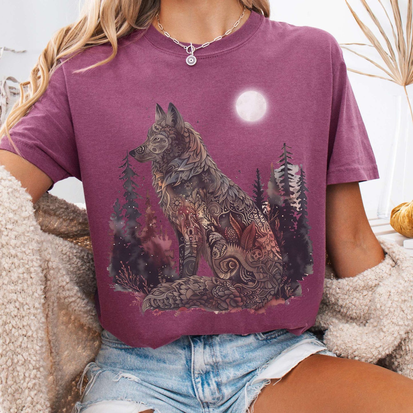 T-Shirt Berry / S Nightfall Wolf T-Shirt – Mystical Forestcore Tee The Mystic Eden