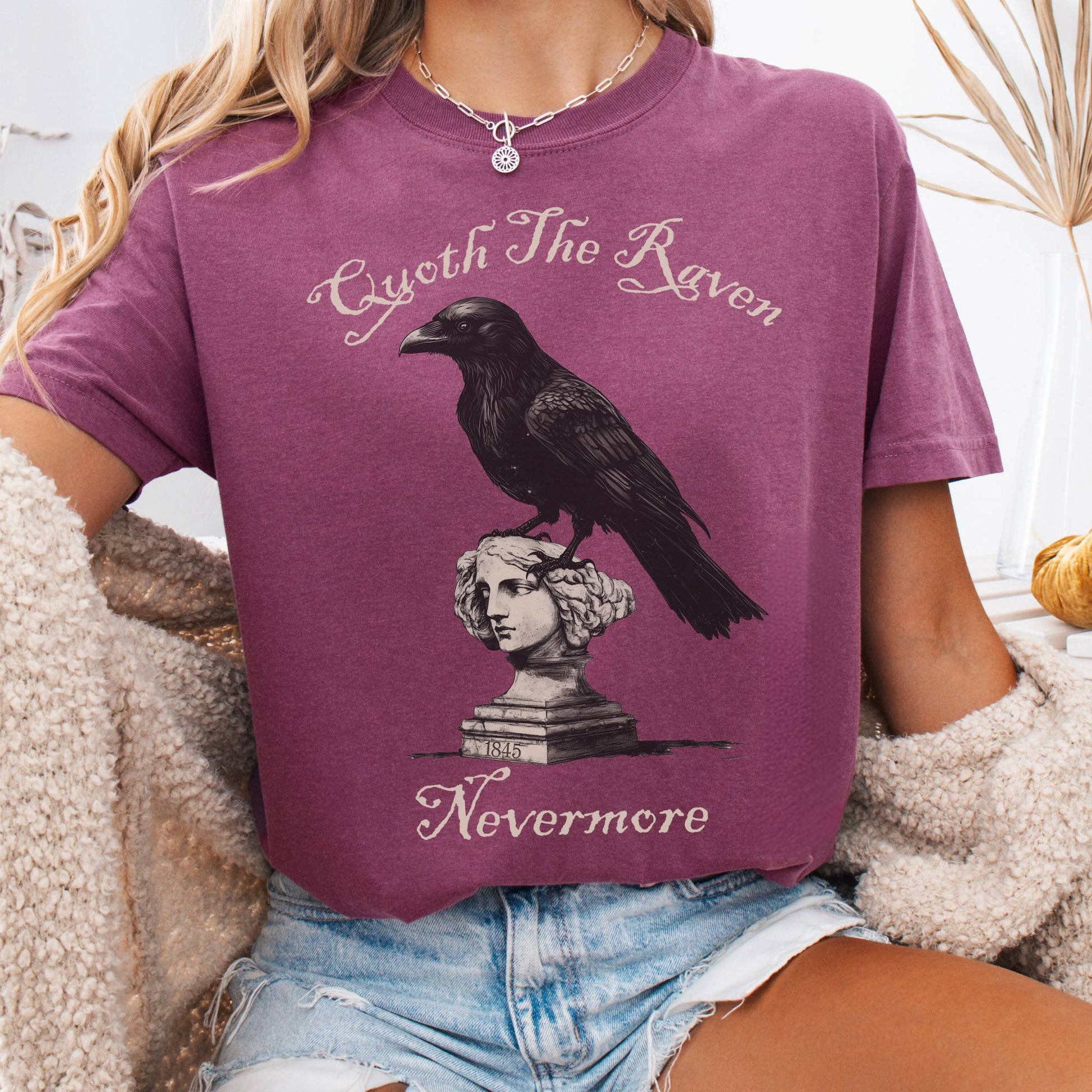 T-Shirt Berry / S Quoth the Raven Nevermore Edgar Allan Poe Tee The Mystic Eden