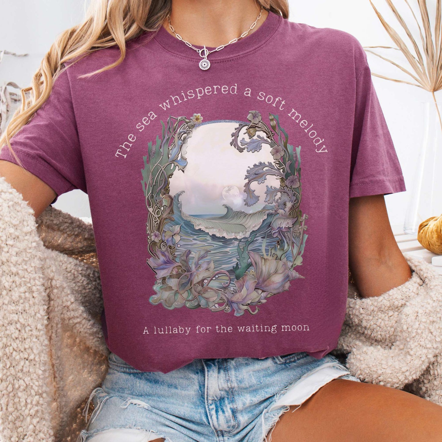 T-Shirt Berry / S Sea Lullaby for the Waiting Moon Poetry Tee The Mystic Eden