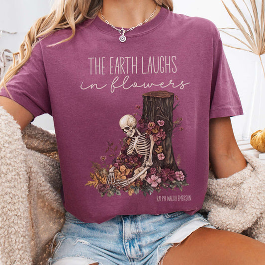 T-Shirt Berry / S The Earth Laughs in Flowers Ralph Waldo Emerson Tee The Mystic Eden