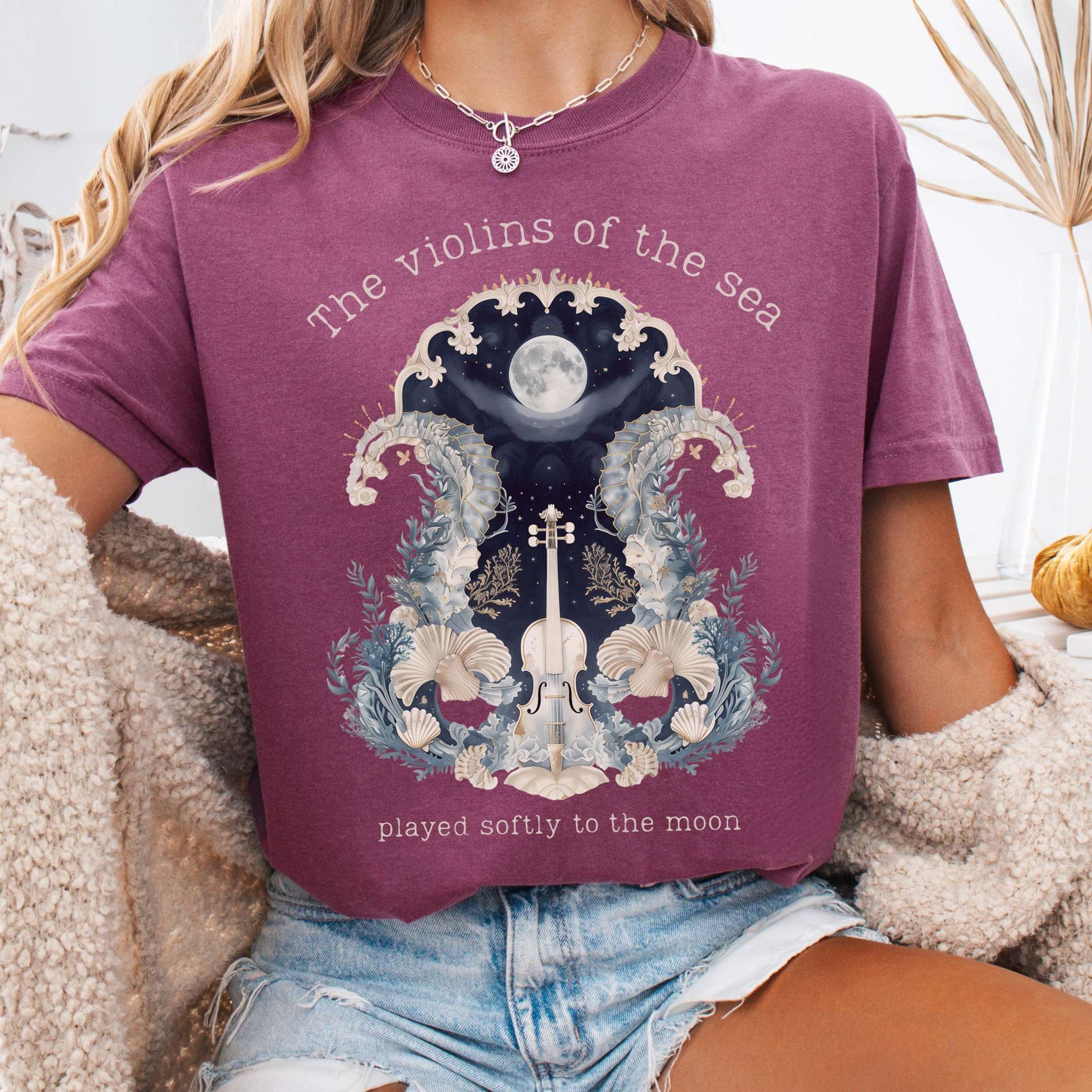 T-Shirt Berry / S The Violins of the Sea Played Softly to the Moon Poetry Tee The Mystic Eden
