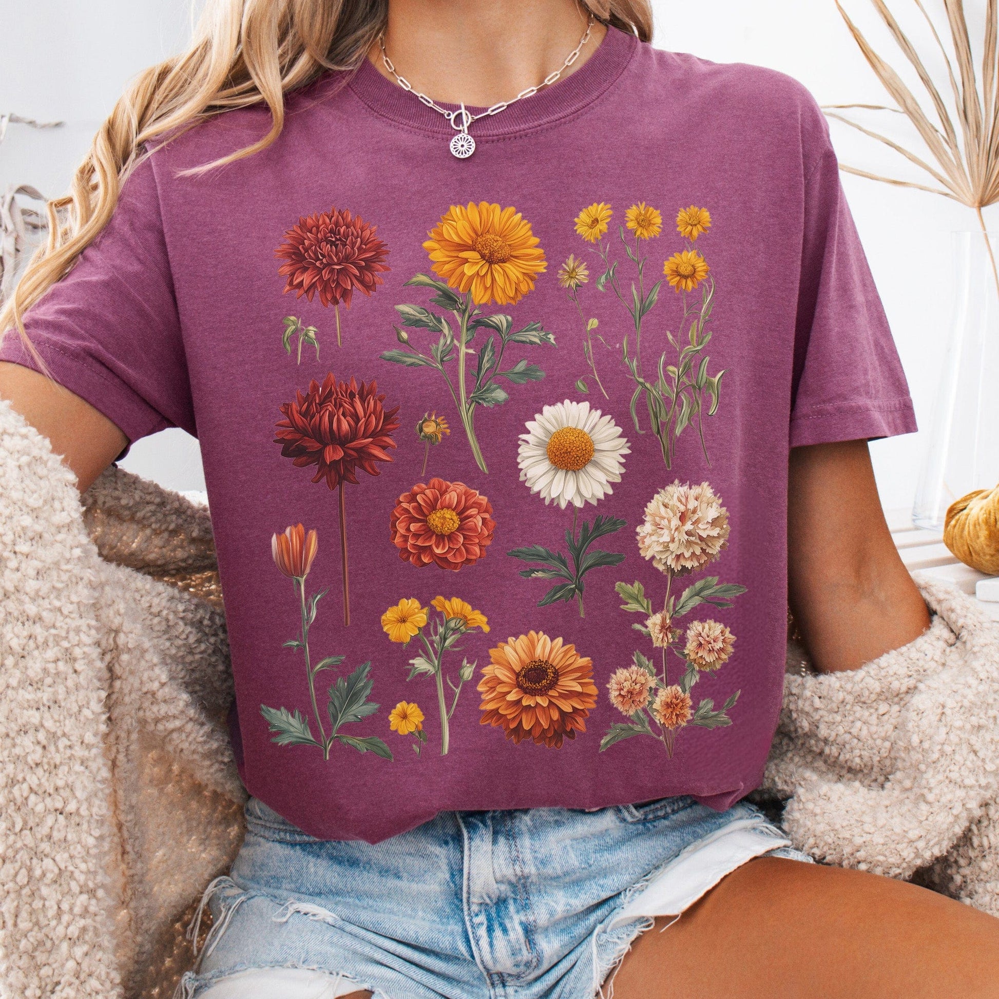 T-Shirt Berry / S Vintage Botanical Fall Floral Shirt The Mystic Eden