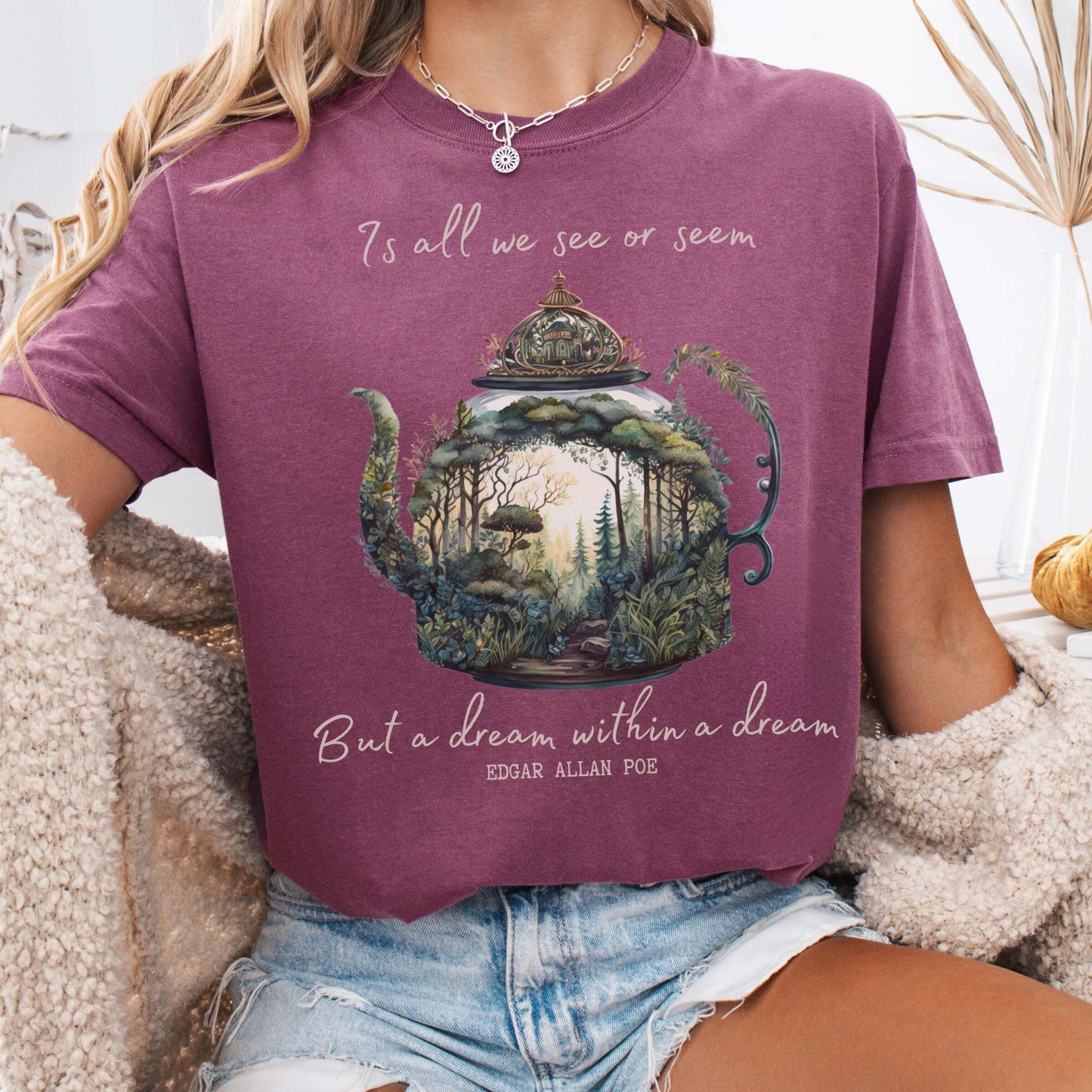 T-Shirt Berry / S Vintage Edgar Allan Poe Shirt Dream Within A Dream The Mystic Eden