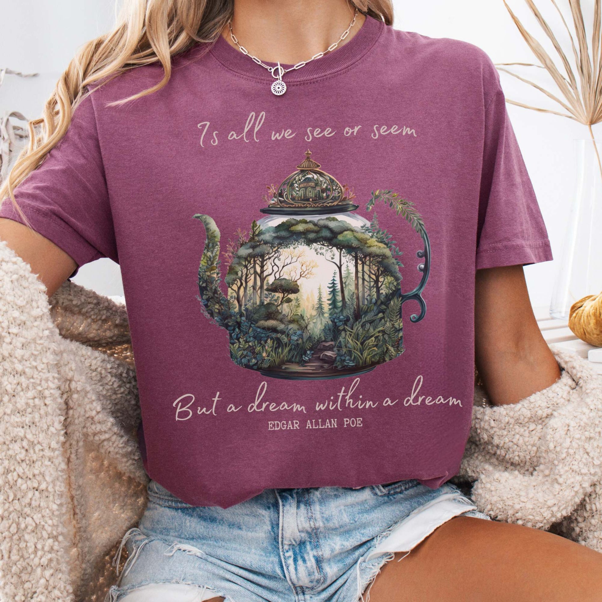 T-Shirt Berry / S Vintage Edgar Allan Poe Shirt Dream Within A Dream The Mystic Eden