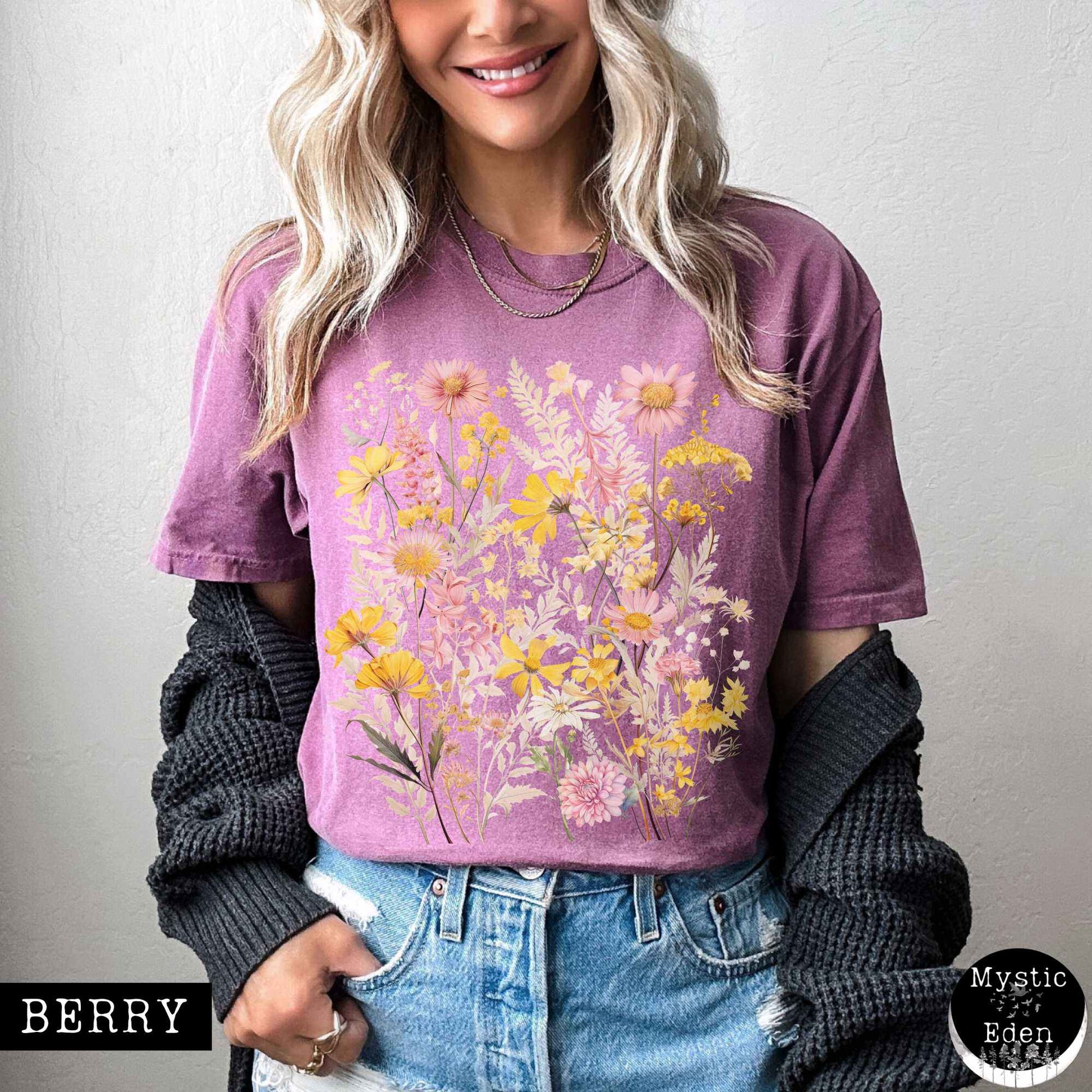 T-Shirt Berry / S Vintage spring floral wildflowers shirt The Mystic Eden
