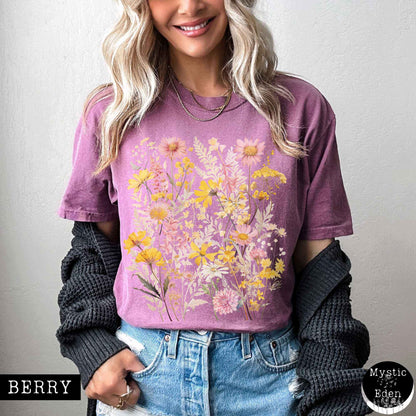 T-Shirt Berry / S Vintage spring floral wildflowers shirt The Mystic Eden