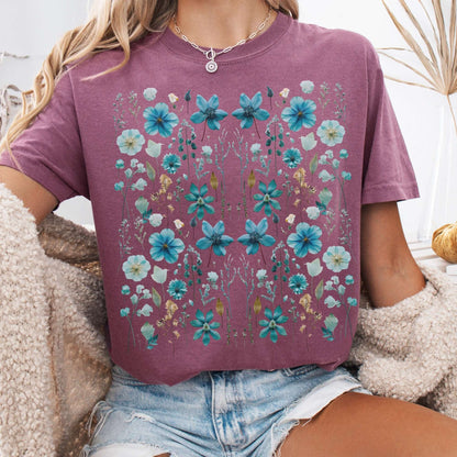 T-Shirt Berry / S Vintage turquoise wildflower shirt The Mystic Eden