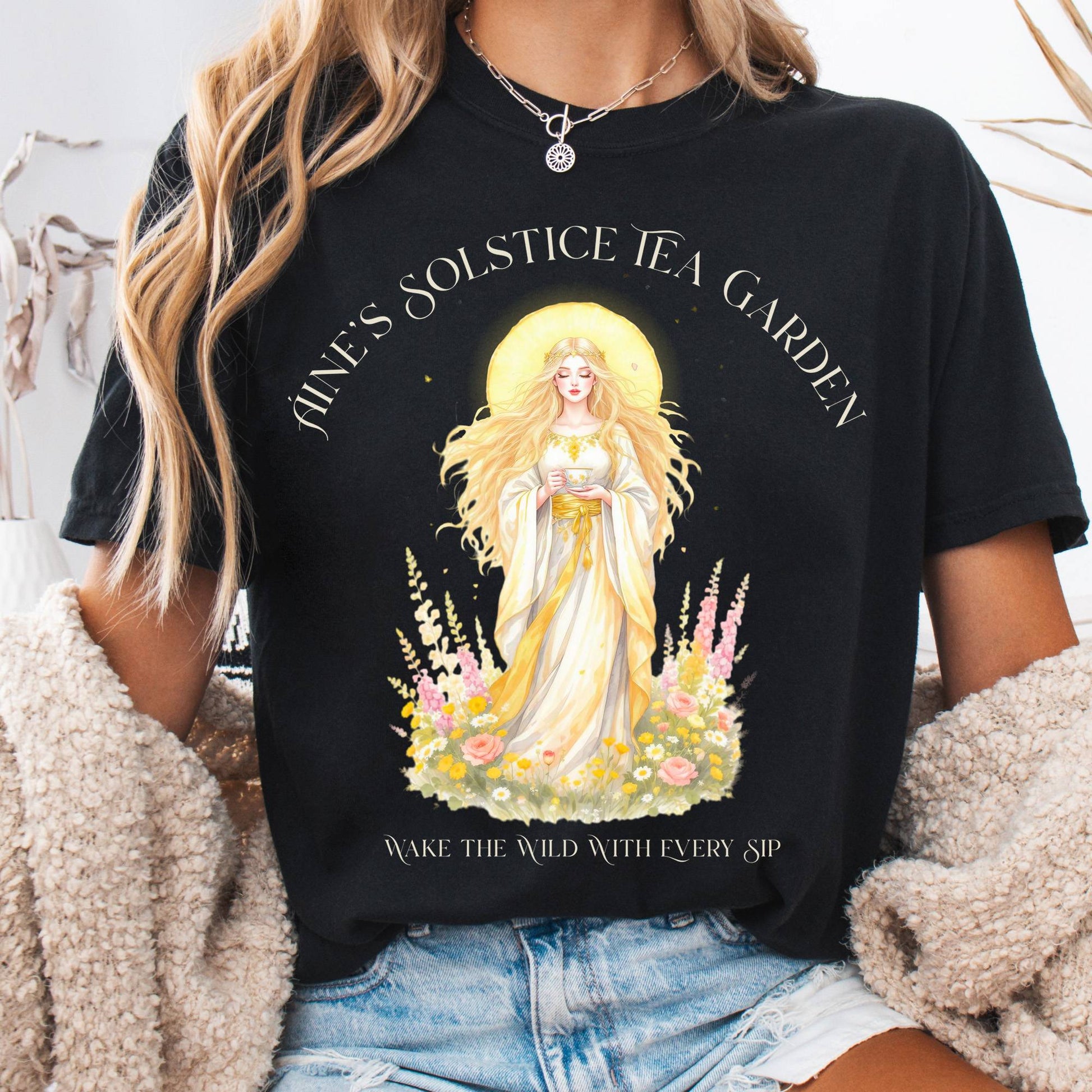 T-Shirt Black / S Áine’s Solstice Tea Garden Celtic Goddess Tee The Mystic Eden