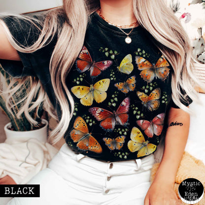 T-Shirt Black / S Bright Butterflies Cottagecore T-shirt The Mystic Eden