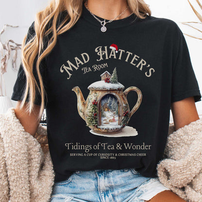 T-Shirt Black / S Christmas Vintage Mad Hatter's Tea Room Shirt - Christmas Edition Tee The Mystic Eden