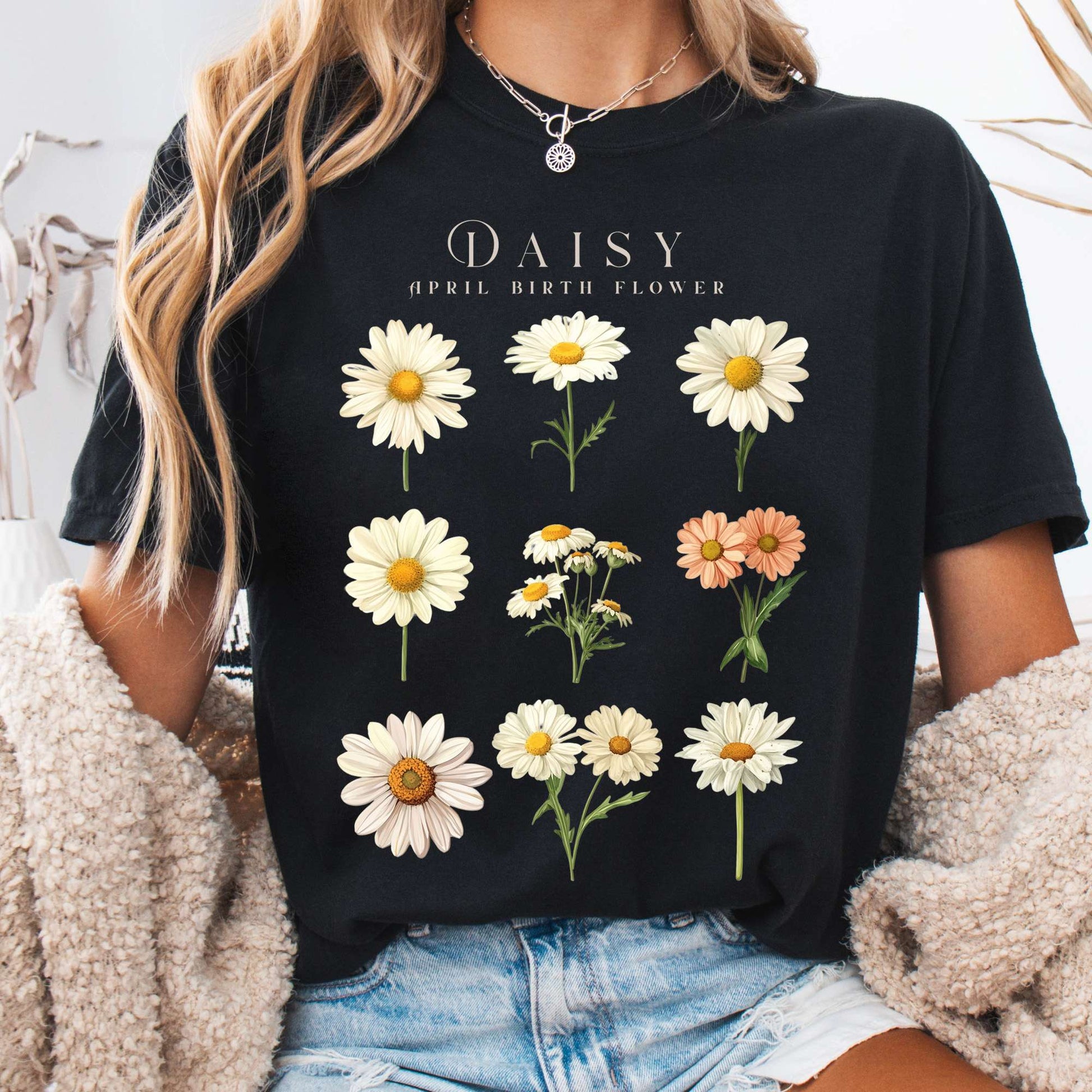 T-Shirt Black / S Daisy April Birth Month Flower Shirt The Mystic Eden