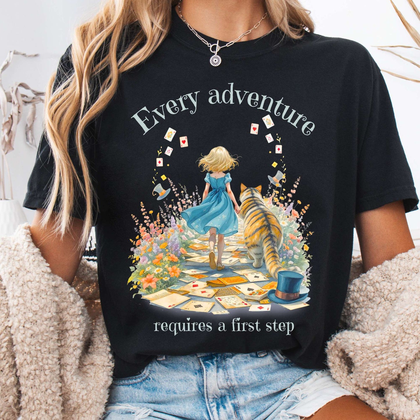 T-Shirt Black / S Every Adventure Requires a First Step Alice Tee The Mystic Eden