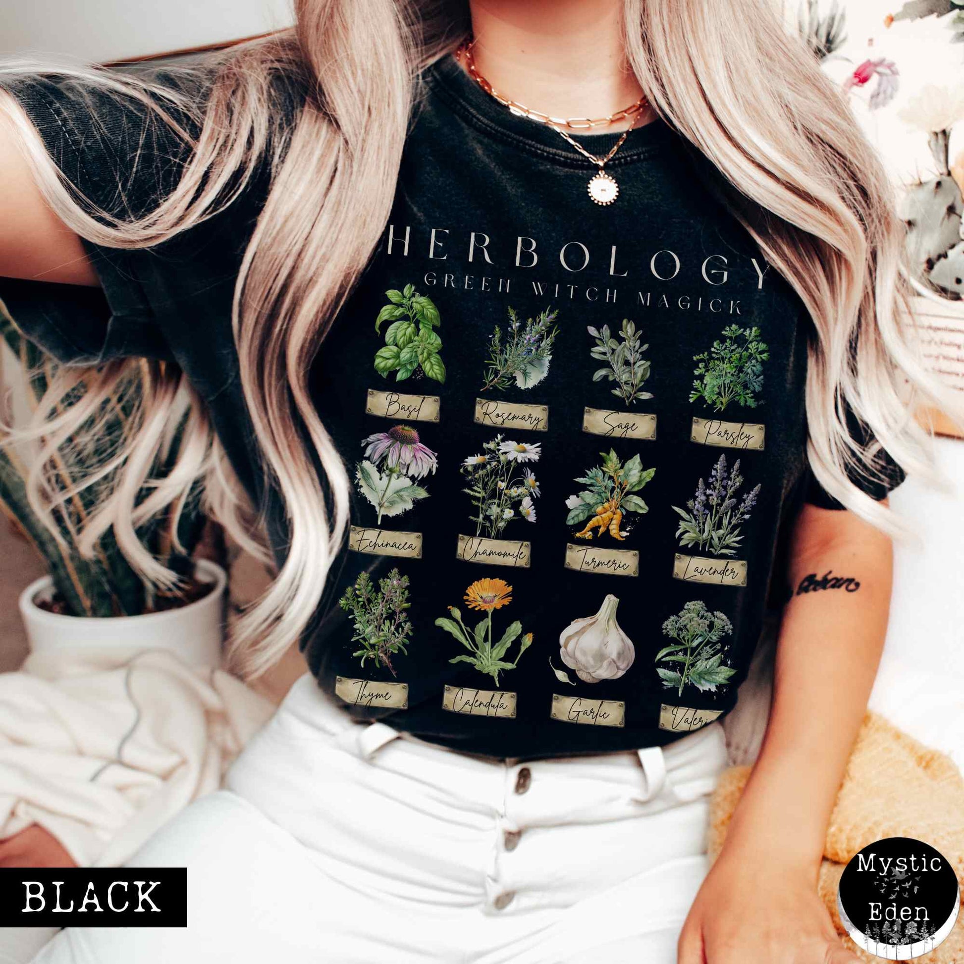 T-Shirt Black / S Green Witch Herbology Shirt The Mystic Eden