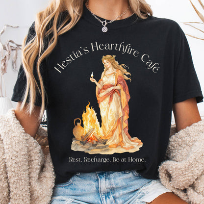 T-Shirt Black / S Hestia’s Hearthfire Café Mythology Tee The Mystic Eden