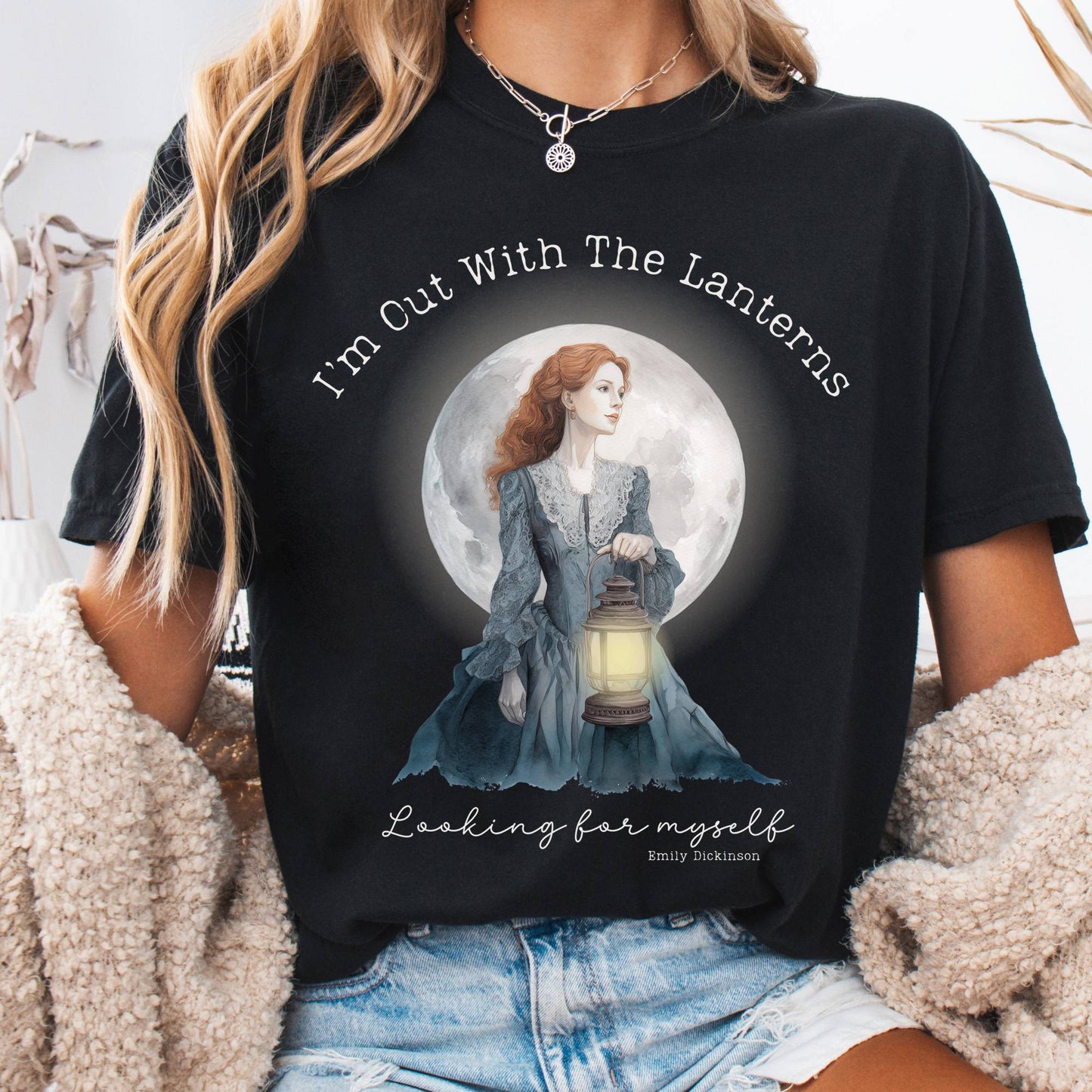 T-Shirt Black / S I'm Out With The Lanterns Looking For Myself Emily Dickinson Tee The Mystic Eden