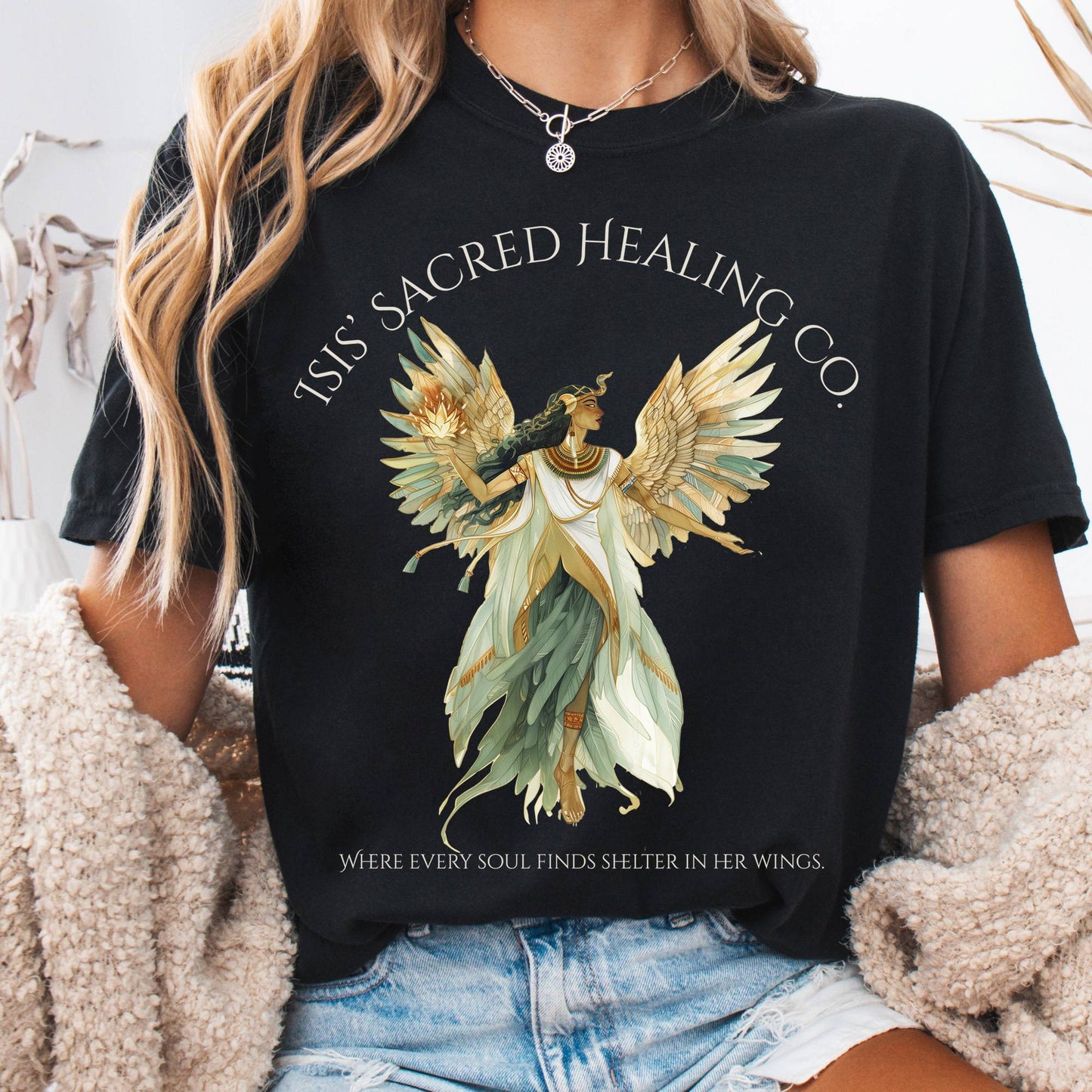 T-Shirt Black / S Isis' Sacred Healing Co Egyptian Mythology Tee The Mystic Eden