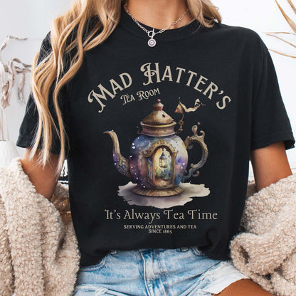T-Shirt Black / S It's Alway's Tea Time - Mad Hatters Tea Room Shirt The Mystic Eden