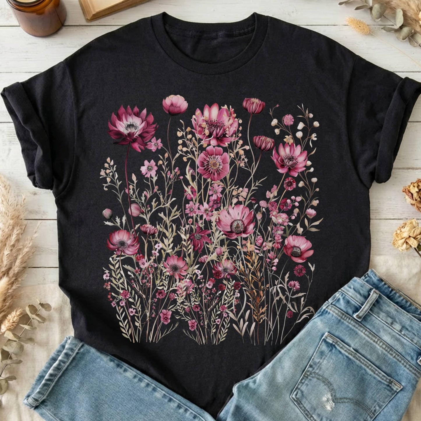 T-Shirt Black / S Maroon Wildflower T-Shirt The Mystic Eden