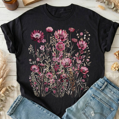 T-Shirt Black / S Maroon Wildflower T-Shirt The Mystic Eden