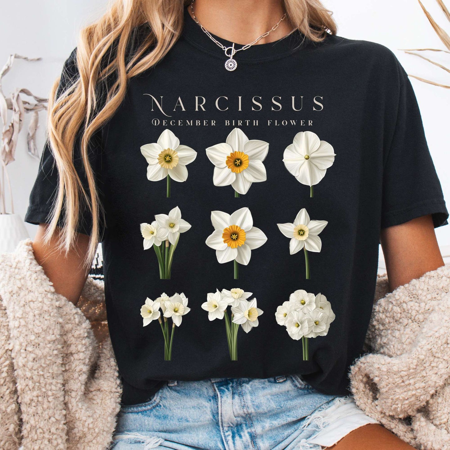 T-Shirt Black / S Narcissus December Birth Month Flower Shirt The Mystic Eden