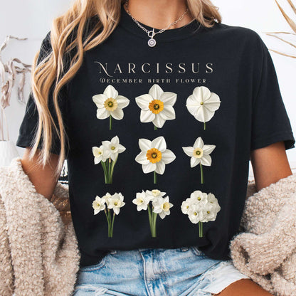 T-Shirt Black / S Narcissus December Birth Month Flower Shirt The Mystic Eden