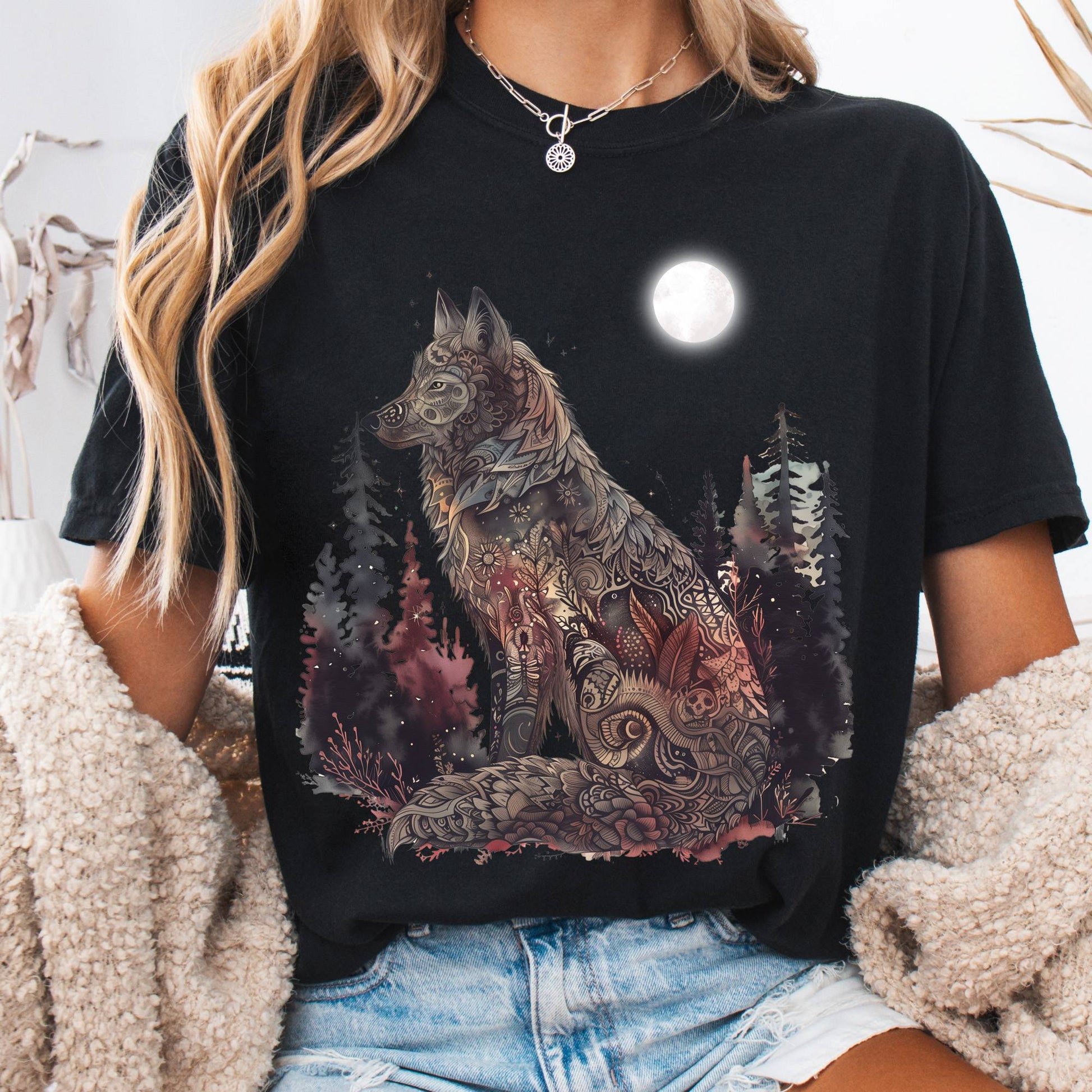 T-Shirt Black / S Nightfall Wolf T-Shirt – Mystical Forestcore Tee The Mystic Eden