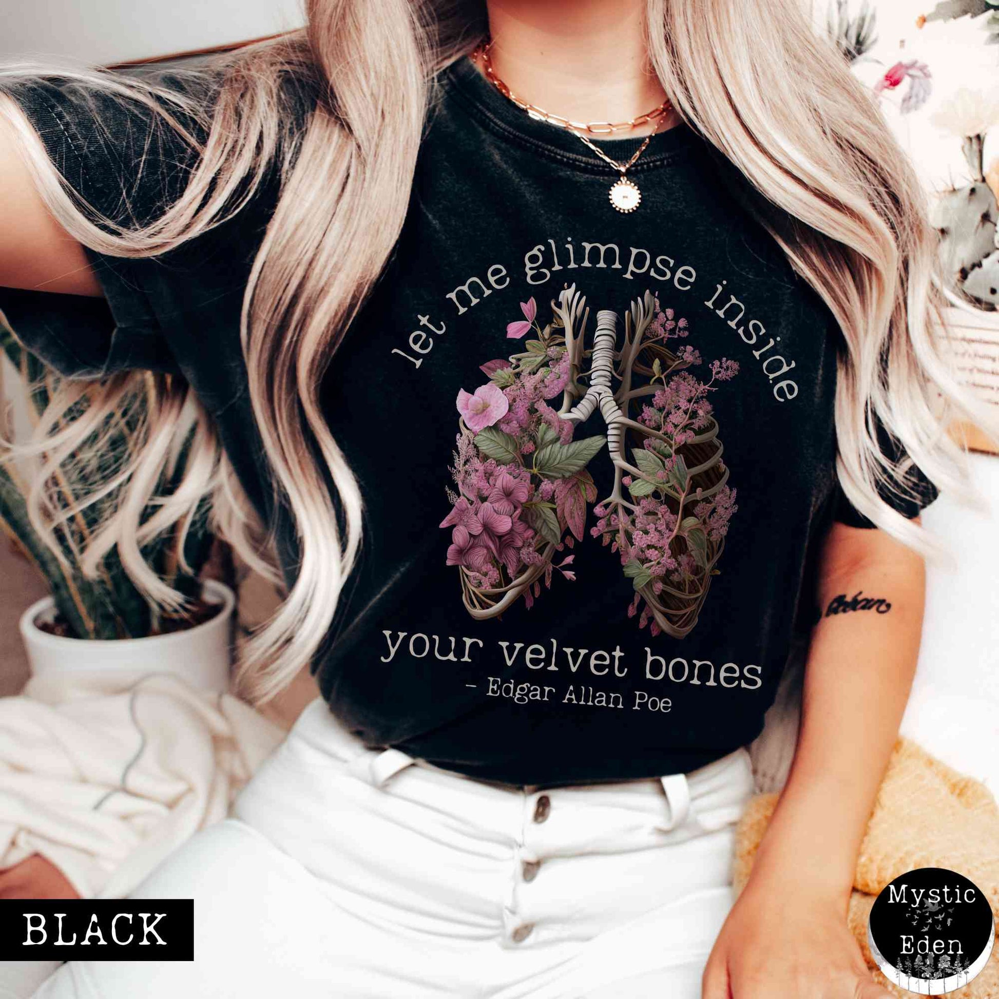 T-Shirt Black / S Poe shirt let me glimpse inside your velvet bones shirt The Mystic Eden