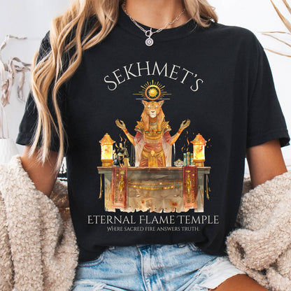 T-Shirt Black / S Sekhmet's Eternal Flame Temple Egyptian Mythology Tee The Mystic Eden