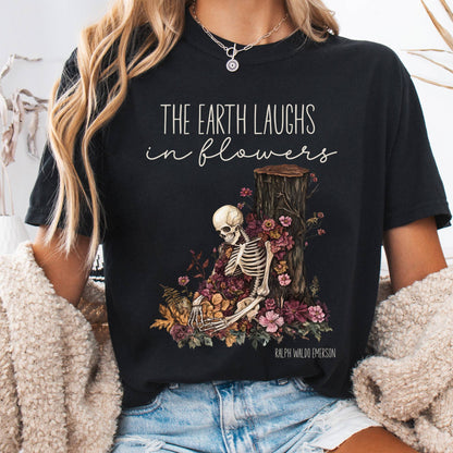 T-Shirt Black / S The Earth Laughs in Flowers Ralph Waldo Emerson Tee The Mystic Eden