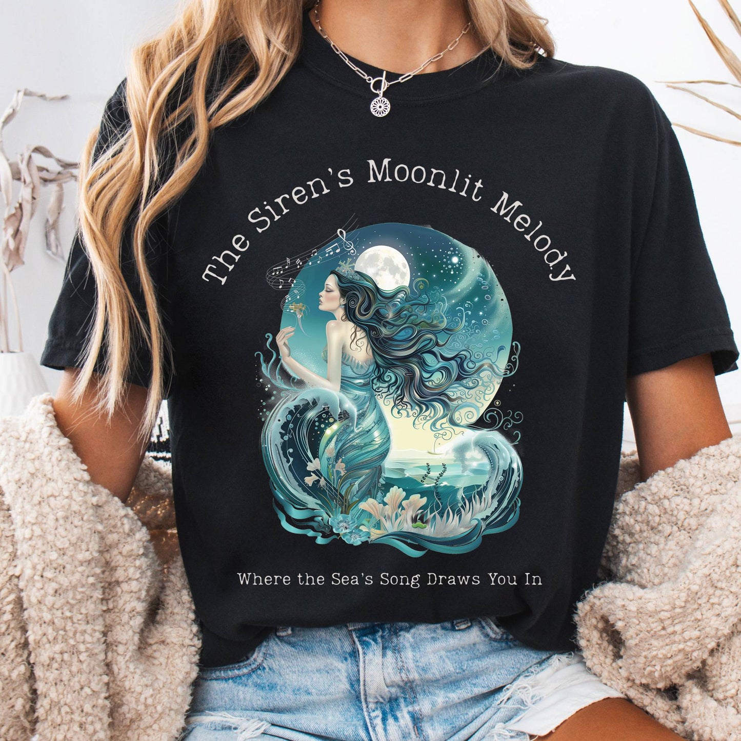 T-Shirt Black / S The Siren's Moonlit Melody Mythology Tee The Mystic Eden