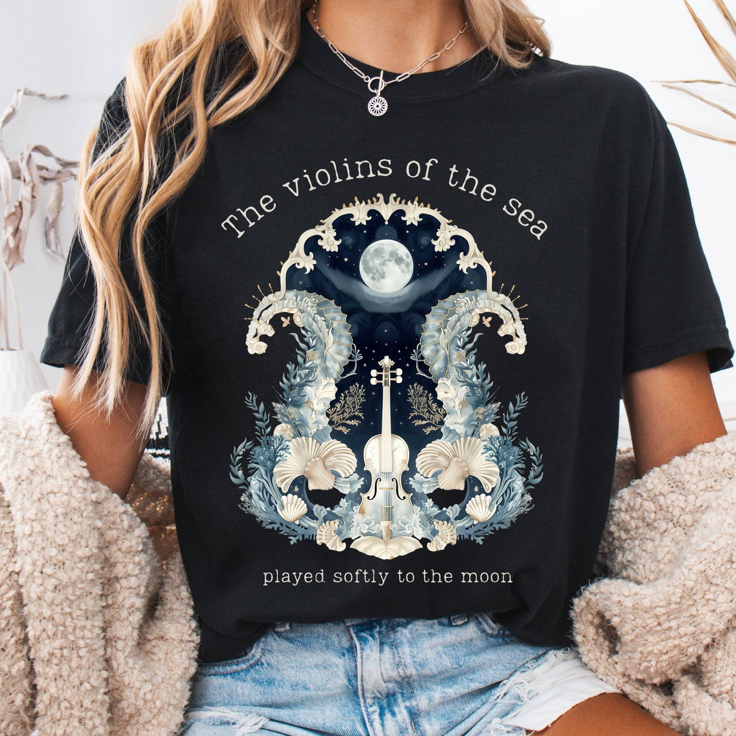 T-Shirt Black / S The Violins of the Sea Played Softly to the Moon Poetry Tee The Mystic Eden