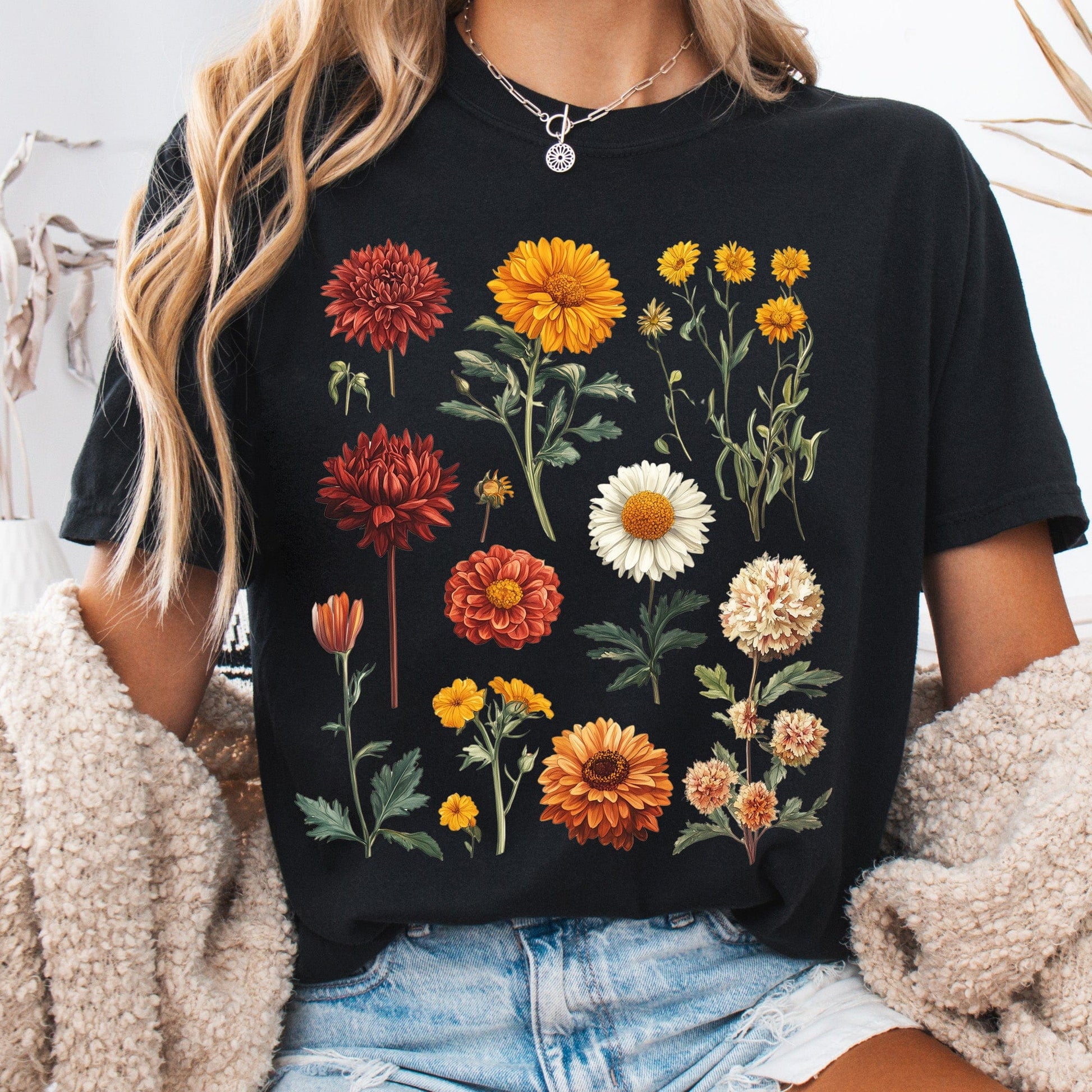 T-Shirt Black / S Vintage Botanical Fall Floral Shirt The Mystic Eden