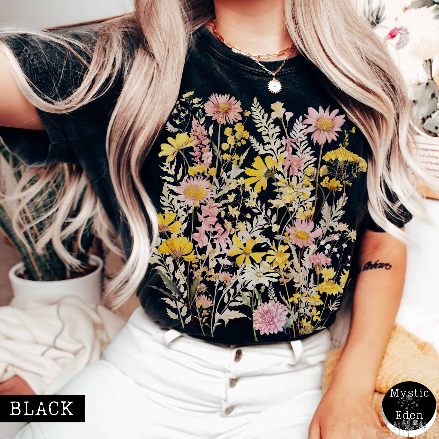 T-Shirt Black / S Vintage spring floral wildflowers shirt The Mystic Eden